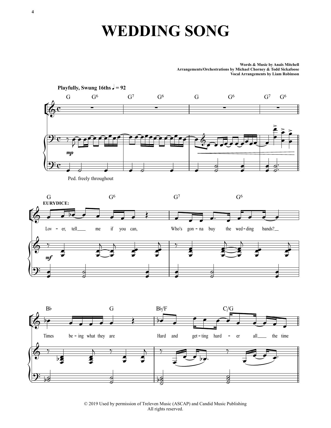 Anais Mitchell Wedding Song (from Hadestown) sheet music notes and chords arranged for Piano & Vocal