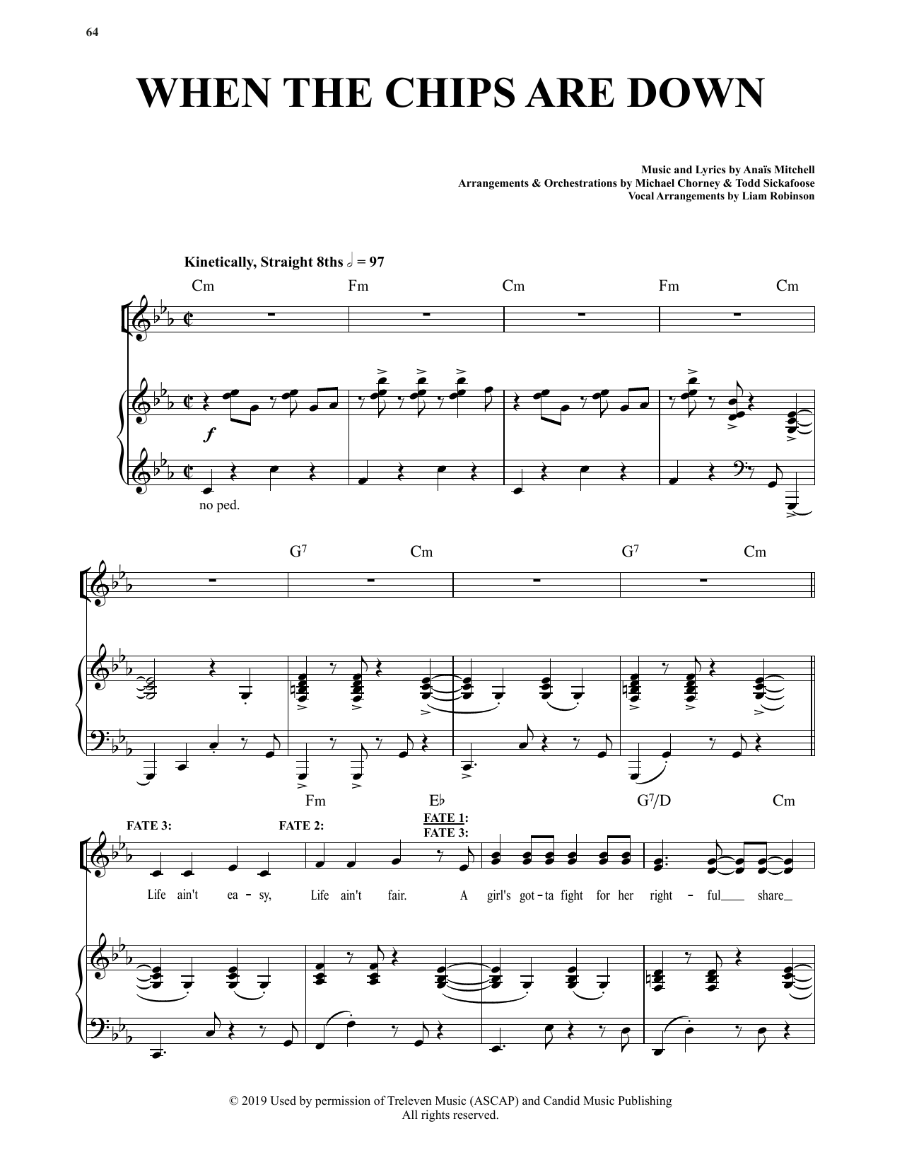 Anais Mitchell When The Chips Are Down (from Hadestown) sheet music notes and chords arranged for Piano & Vocal
