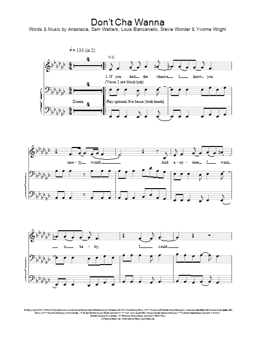 Anastacia Don't Cha Wanna sheet music notes and chords arranged for Piano, Vocal & Guitar Chords