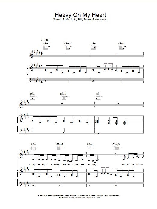 Anastacia Heavy On My Heart sheet music notes and chords arranged for Piano, Vocal & Guitar Chords
