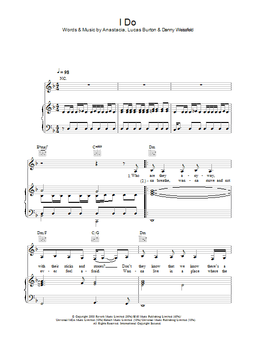 Anastacia I Do sheet music notes and chords arranged for Piano, Vocal & Guitar Chords
