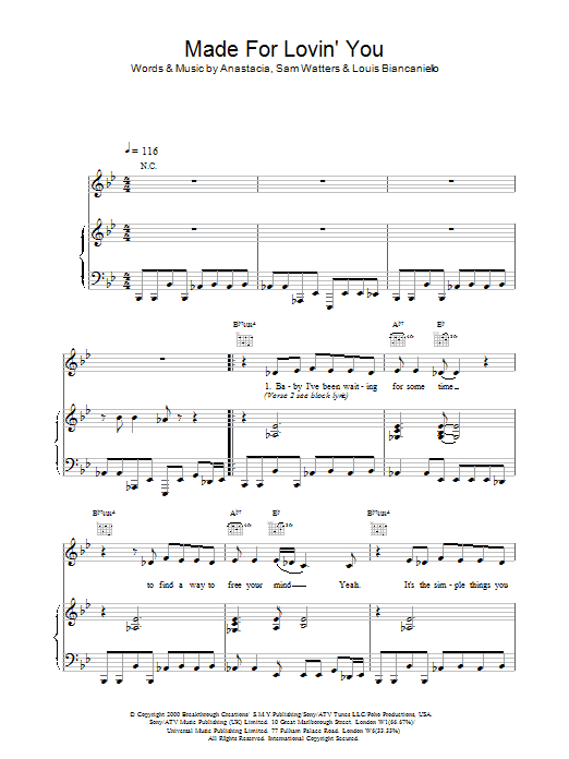Anastacia Made For Loving You sheet music notes and chords arranged for Piano, Vocal & Guitar Chords