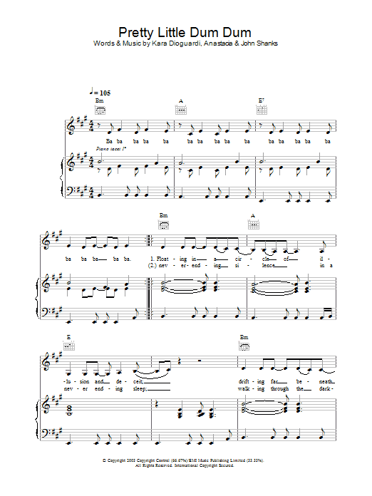 Anastacia Pretty Little Dum Dum sheet music notes and chords arranged for Piano, Vocal & Guitar Chords