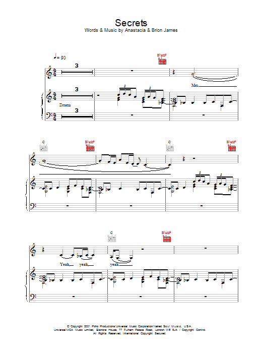 Anastacia Secrets sheet music notes and chords arranged for Piano, Vocal & Guitar Chords