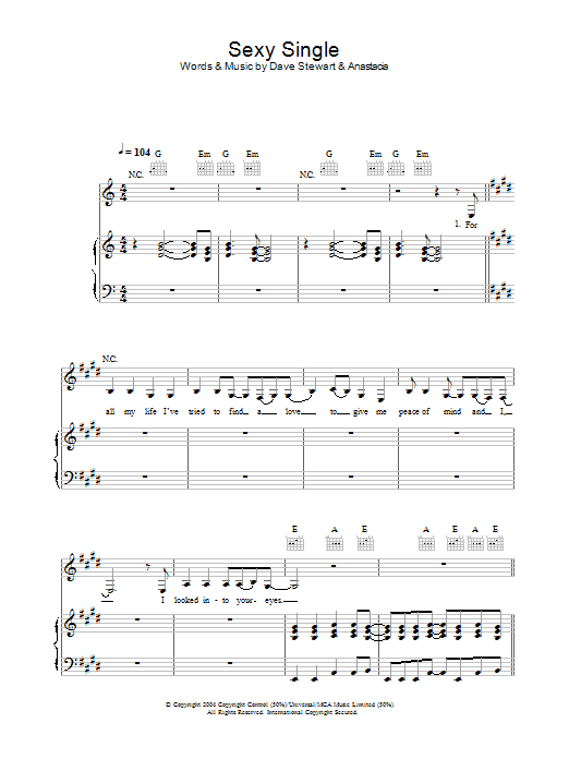 Anastacia Sexy Single sheet music notes and chords arranged for Piano, Vocal & Guitar Chords