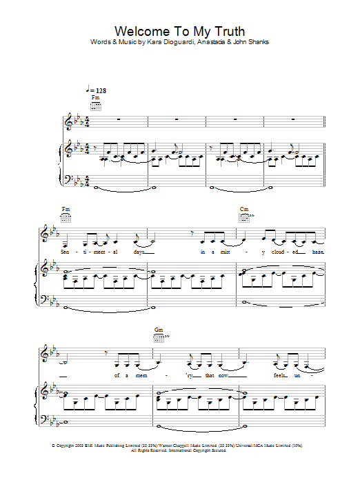 Anastacia Welcome To My Truth sheet music notes and chords arranged for Piano, Vocal & Guitar Chords