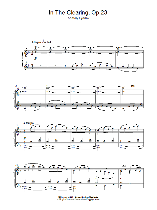 Anatoly Lyadov In The Clearing Op. 23 sheet music notes and chords arranged for Piano Solo