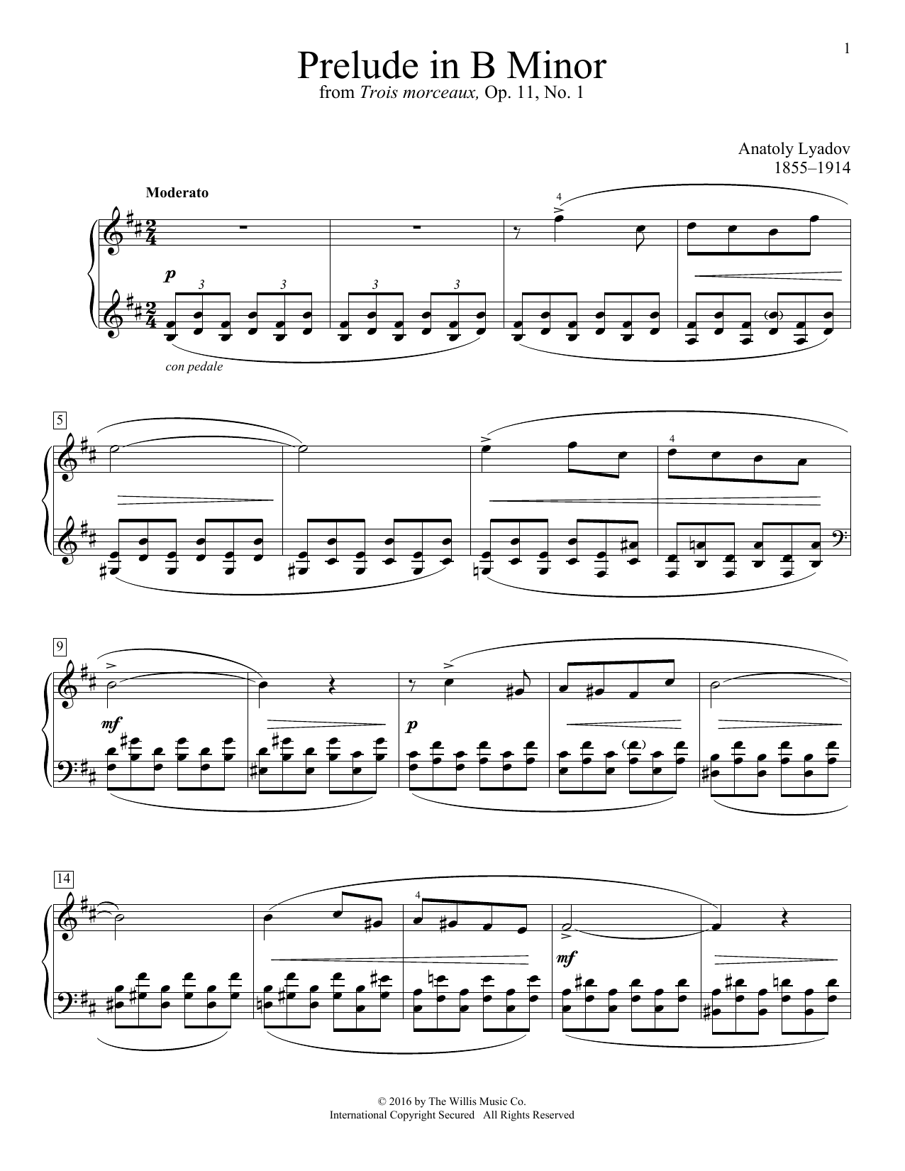 Anatoly Lyadov Prelude In B Minor sheet music notes and chords arranged for Educational Piano