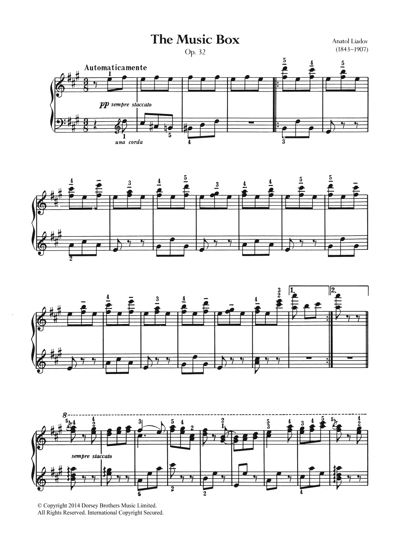 Anatoly Lyadov The Music Box sheet music notes and chords arranged for Piano Solo