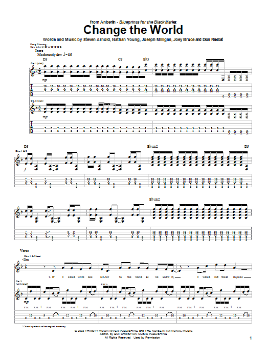 Anberlin Change The World sheet music notes and chords arranged for Guitar Tab