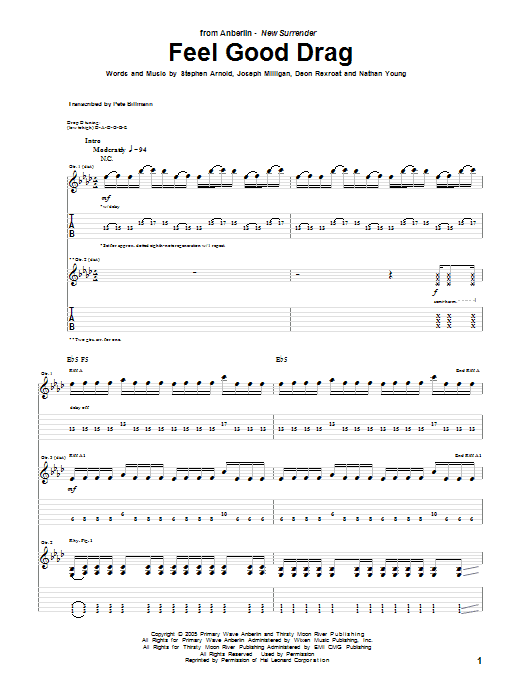 Anberlin Feel Good Drag sheet music notes and chords arranged for Guitar Tab