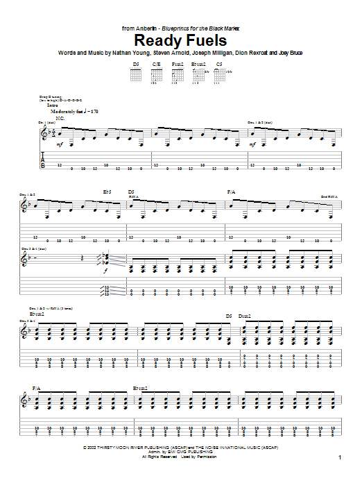 Anberlin Ready Fuels sheet music notes and chords arranged for Guitar Tab