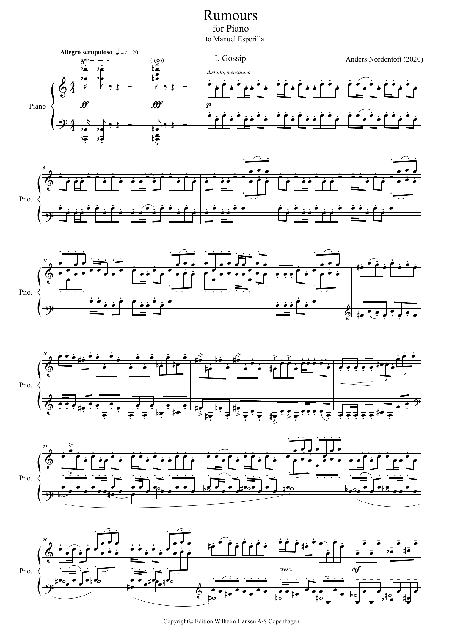 Anders Nordentoft Rumours sheet music notes and chords arranged for Piano Solo