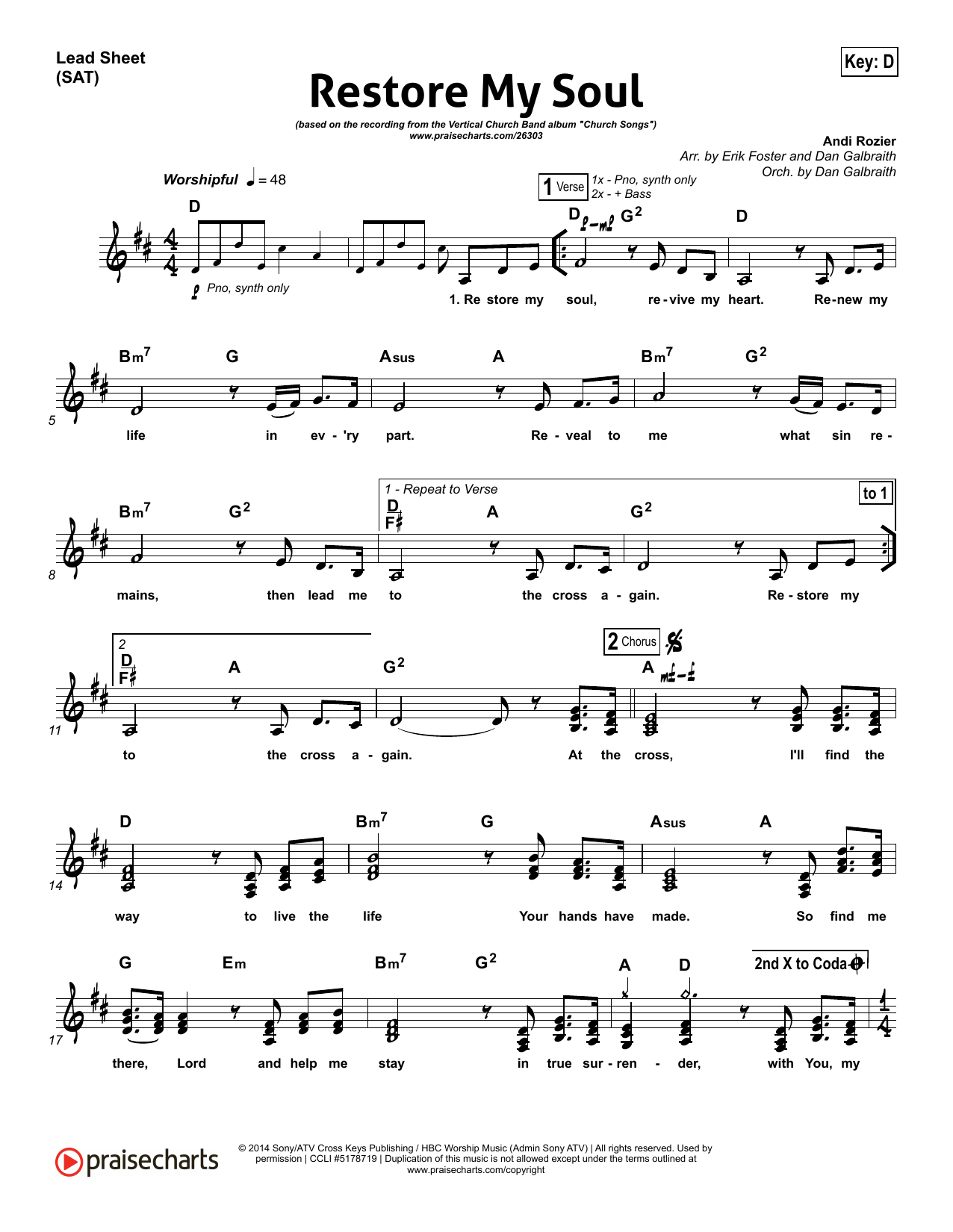 Andi Rozier Restore My Soul sheet music notes and chords arranged for Lead Sheet / Fake Book