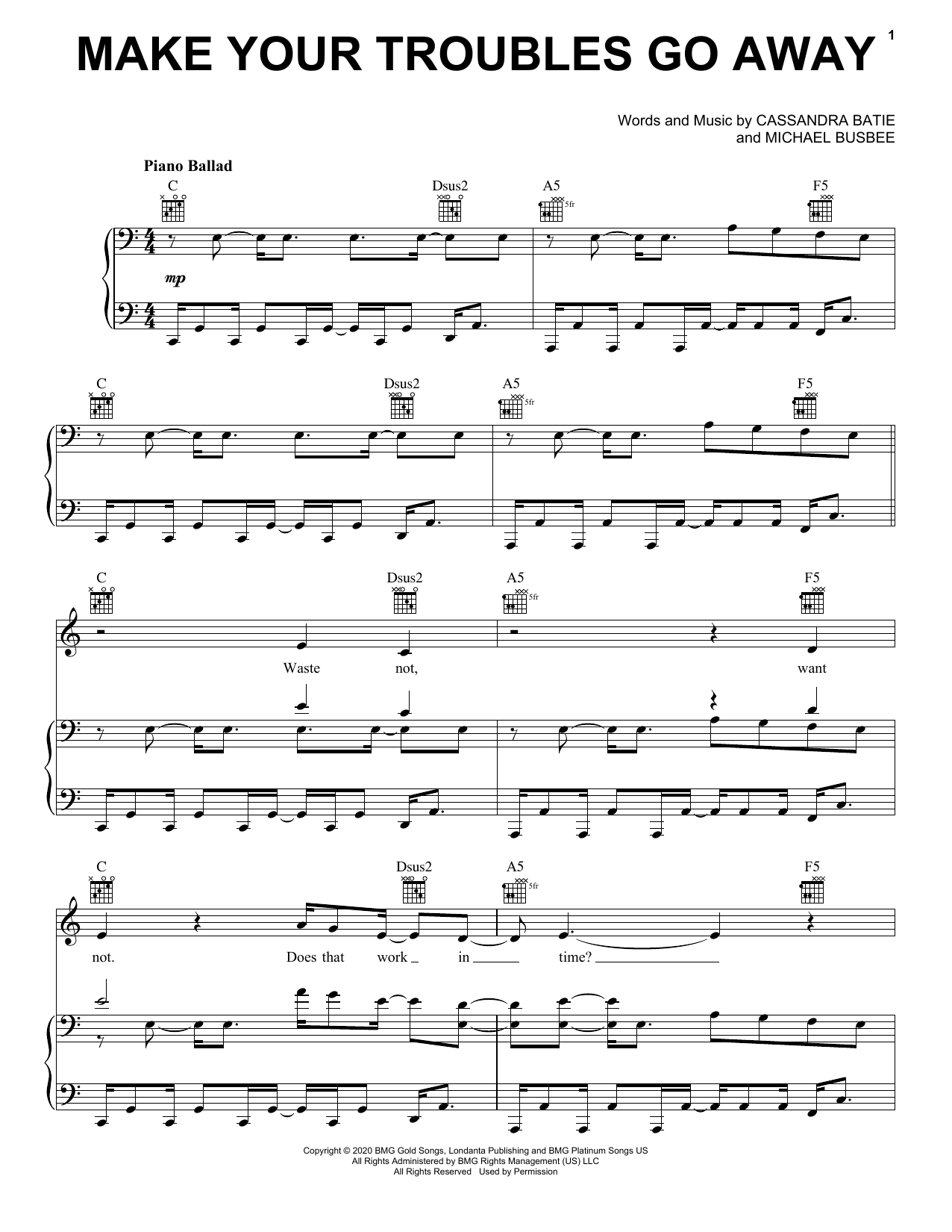 Andra Day Make Your Troubles Go Away sheet music notes and chords arranged for Piano, Vocal & Guitar Chords (Right-Hand Melody)