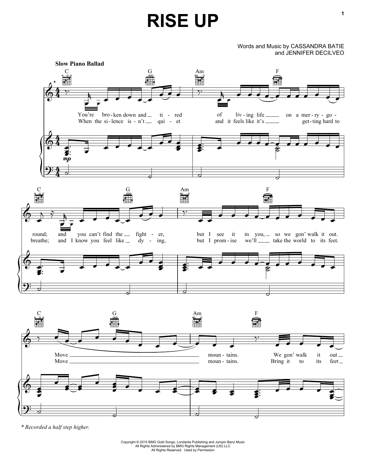 Andra Day Rise Up sheet music notes and chords arranged for Easy Piano