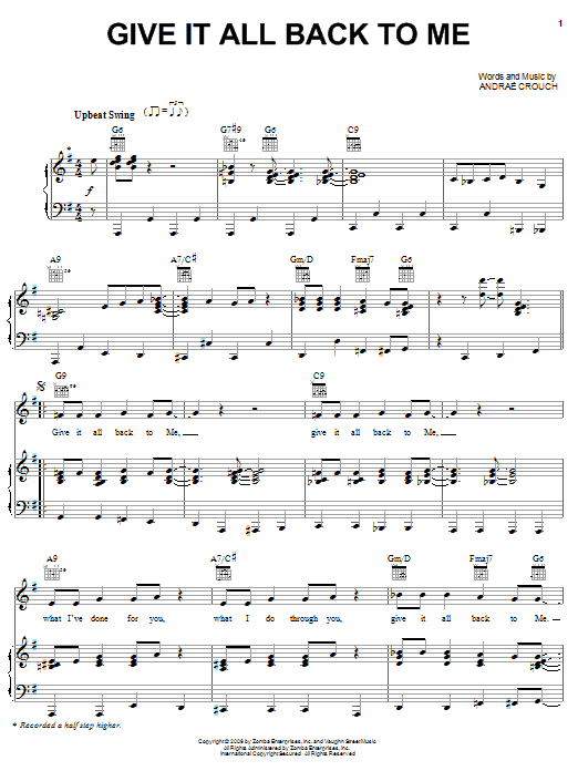 Andrae Crouch Give It All Back To Me sheet music notes and chords arranged for Piano, Vocal & Guitar Chords (Right-Hand Melody)