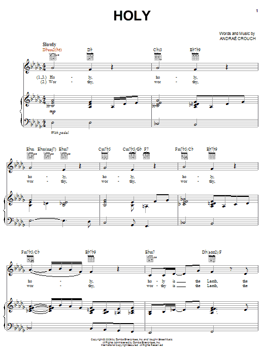 Andrae Crouch Holy sheet music notes and chords arranged for Piano, Vocal & Guitar Chords (Right-Hand Melody)