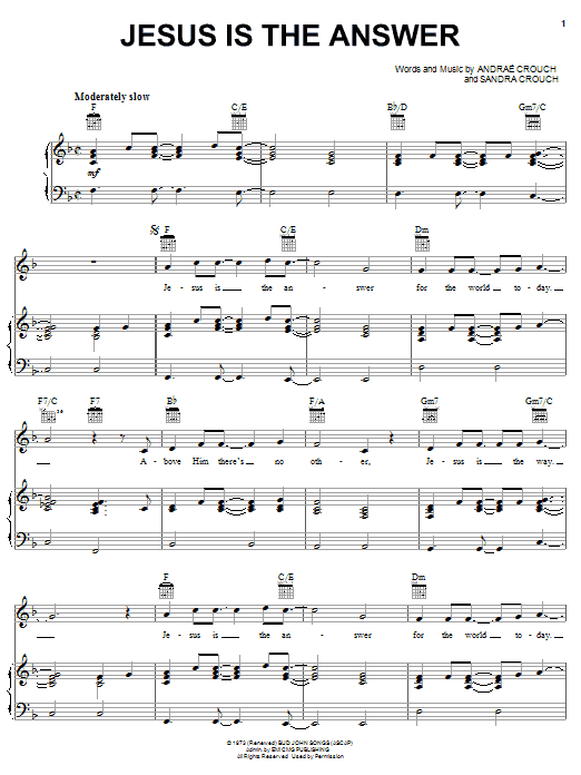 Andrae Crouch Jesus Is The Answer sheet music notes and chords arranged for Piano, Vocal & Guitar Chords (Right-Hand Melody)