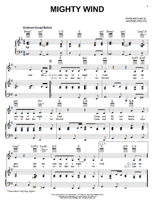 Andrae Crouch Mighty Wind sheet music notes and chords arranged for Piano, Vocal & Guitar Chords (Right-Hand Melody)