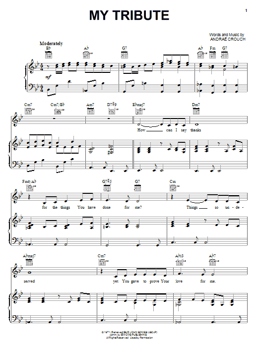 Andrae Crouch My Tribute sheet music notes and chords arranged for Piano, Vocal & Guitar Chords (Right-Hand Melody)