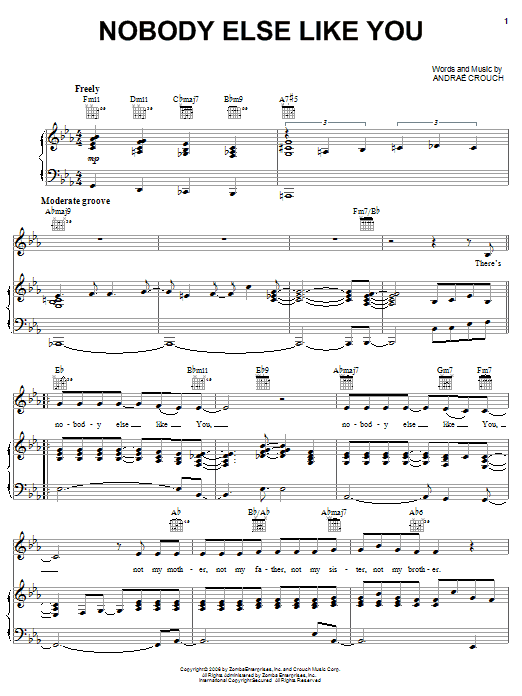 Andrae Crouch Nobody Else Like You sheet music notes and chords arranged for Piano, Vocal & Guitar Chords (Right-Hand Melody)