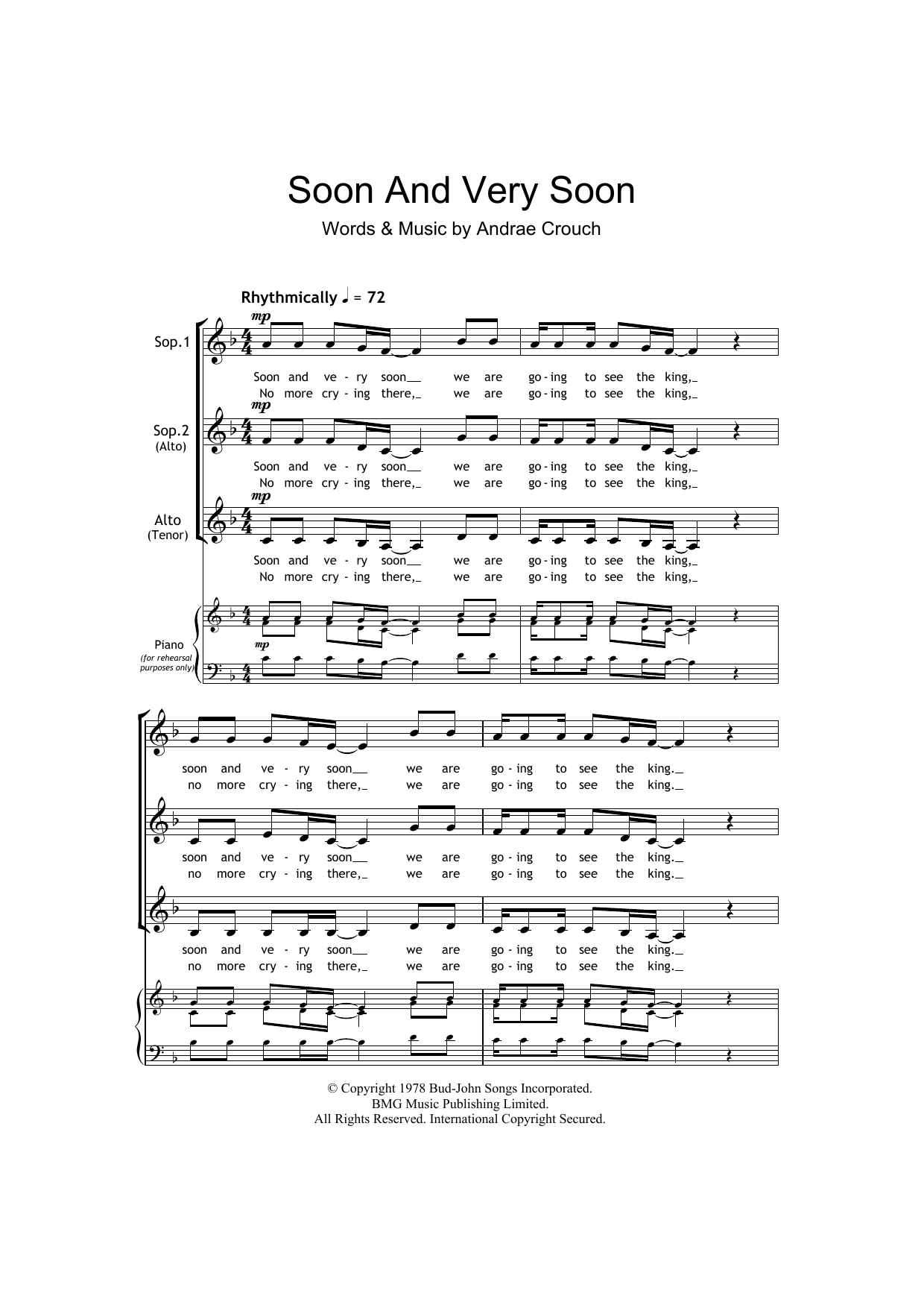 Andraé Crouch Soon And Very Soon (arr. Barrie Carson Turner) sheet music notes and chords arranged for SSA Choir