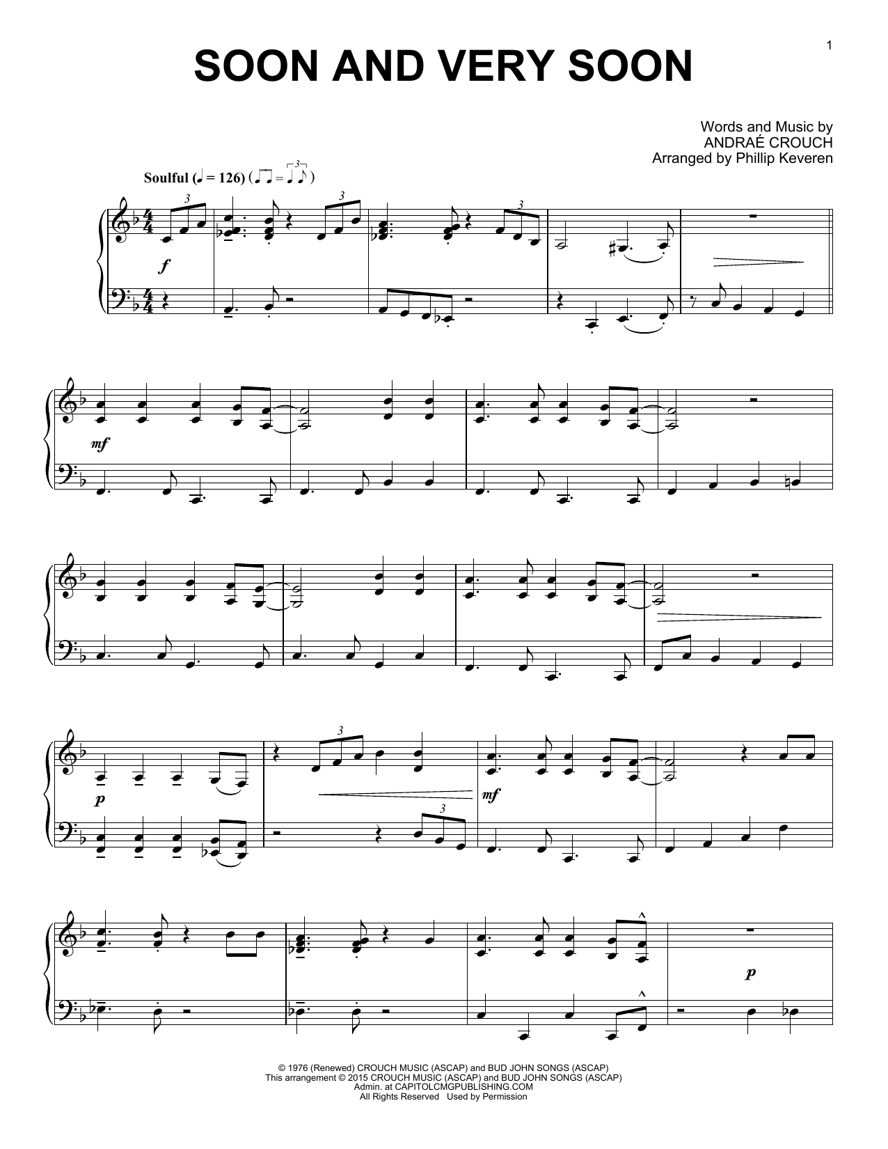 Andraé Crouch Soon And Very Soon (arr. Phillip Keveren) sheet music notes and chords arranged for Piano Solo