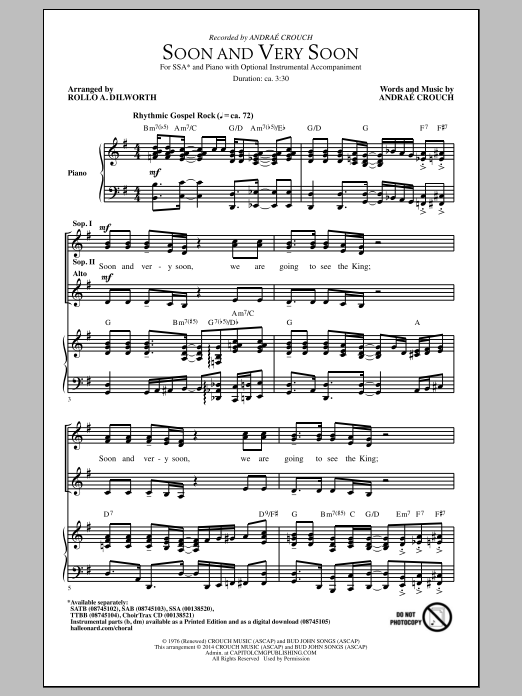 Rollo Dilworth Soon And Very Soon sheet music notes and chords arranged for SATB Choir