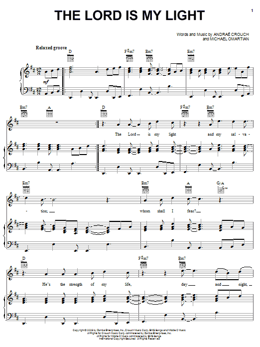 Andrae Crouch The Lord Is My Light sheet music notes and chords arranged for Piano, Vocal & Guitar Chords (Right-Hand Melody)