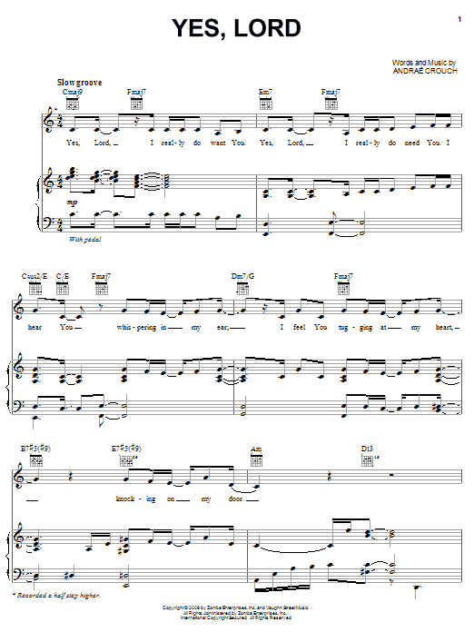 Andraé Crouch Yes, Lord sheet music notes and chords arranged for Piano, Vocal & Guitar Chords (Right-Hand Melody)