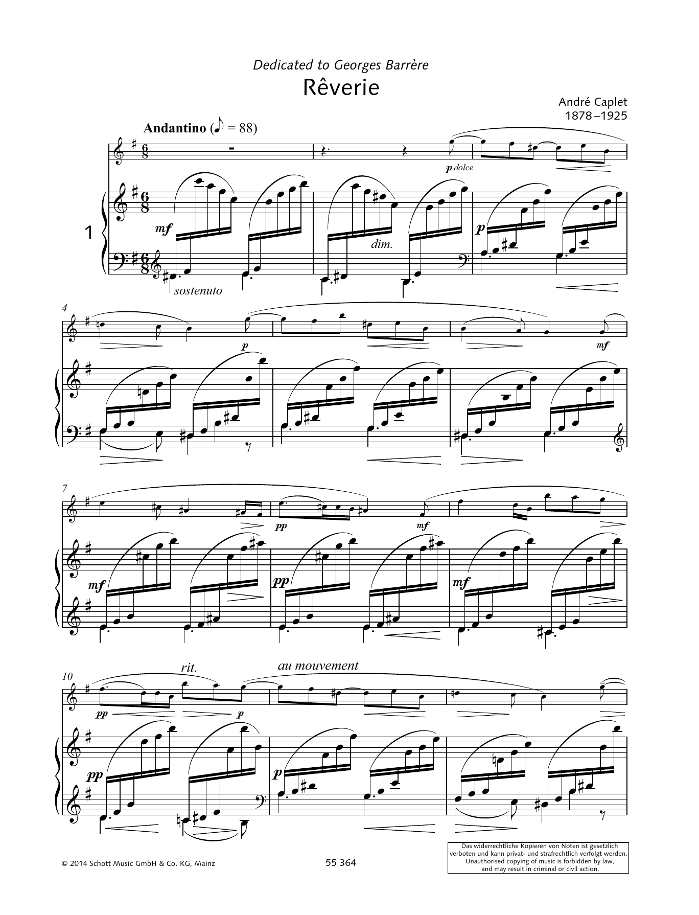 André Caplet Reverie sheet music notes and chords arranged for Woodwind Solo