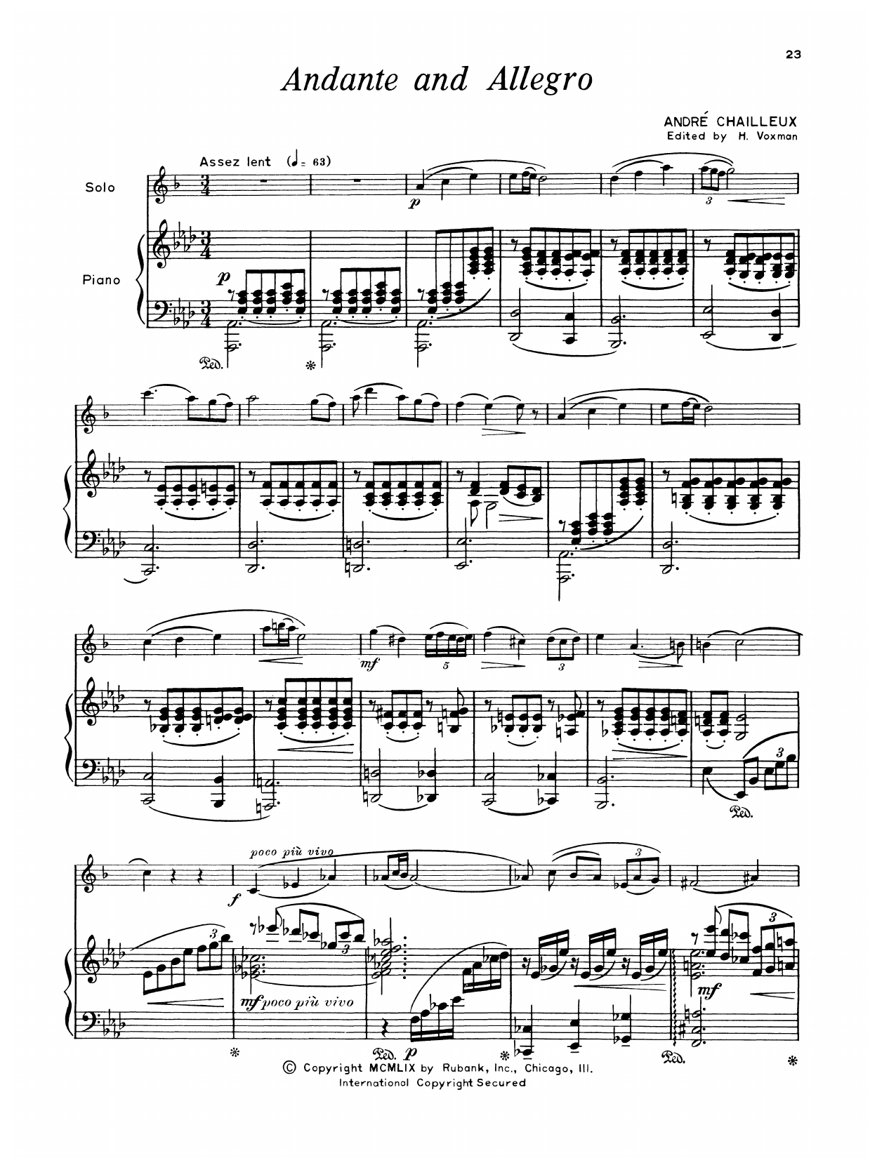 André Chailleux Andante & Allegro sheet music notes and chords arranged for Alto Sax and Piano