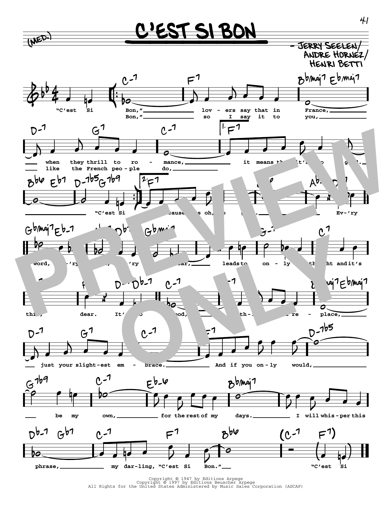 Andre Hornez C'est Si Bon (High Voice) sheet music notes and chords arranged for Real Book – Melody, Lyrics & Chords