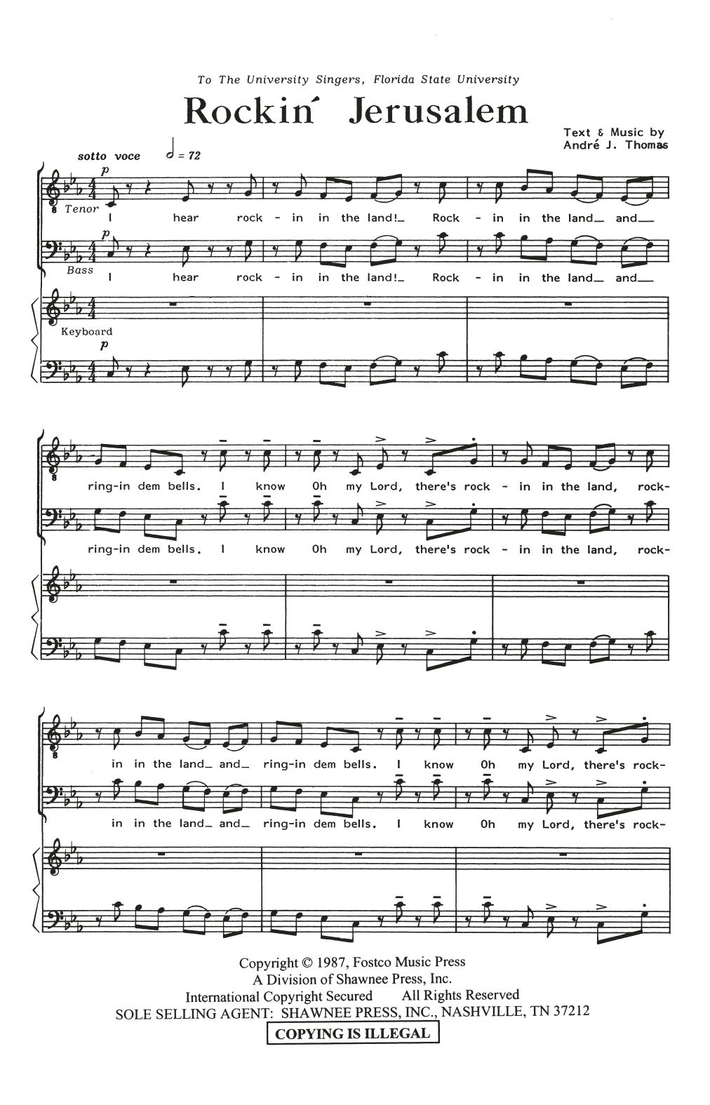 Andre J. Thomas Rockin' Jerusalem sheet music notes and chords arranged for SATB Choir