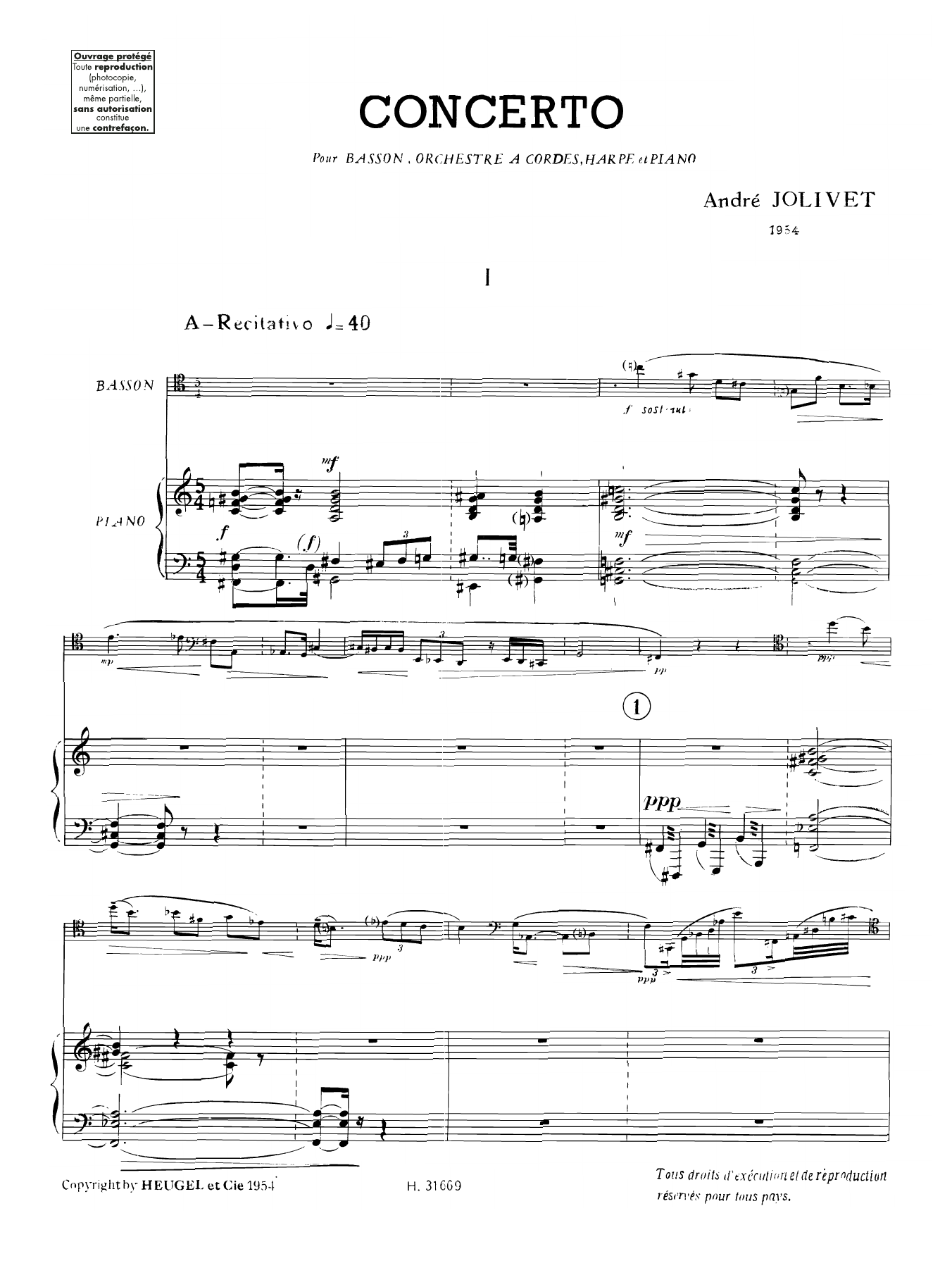 André Jolivet Concerto for Bassoon, transcription for Bass Clarinet sheet music notes and chords arranged for Bass Clarinet Solo