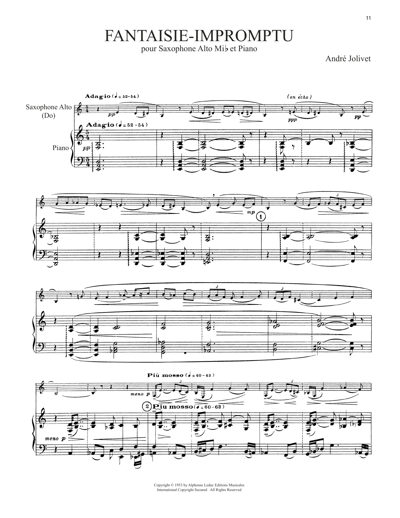André Jolivet Fantaisie-Impromptu sheet music notes and chords arranged for Alto Sax and Piano