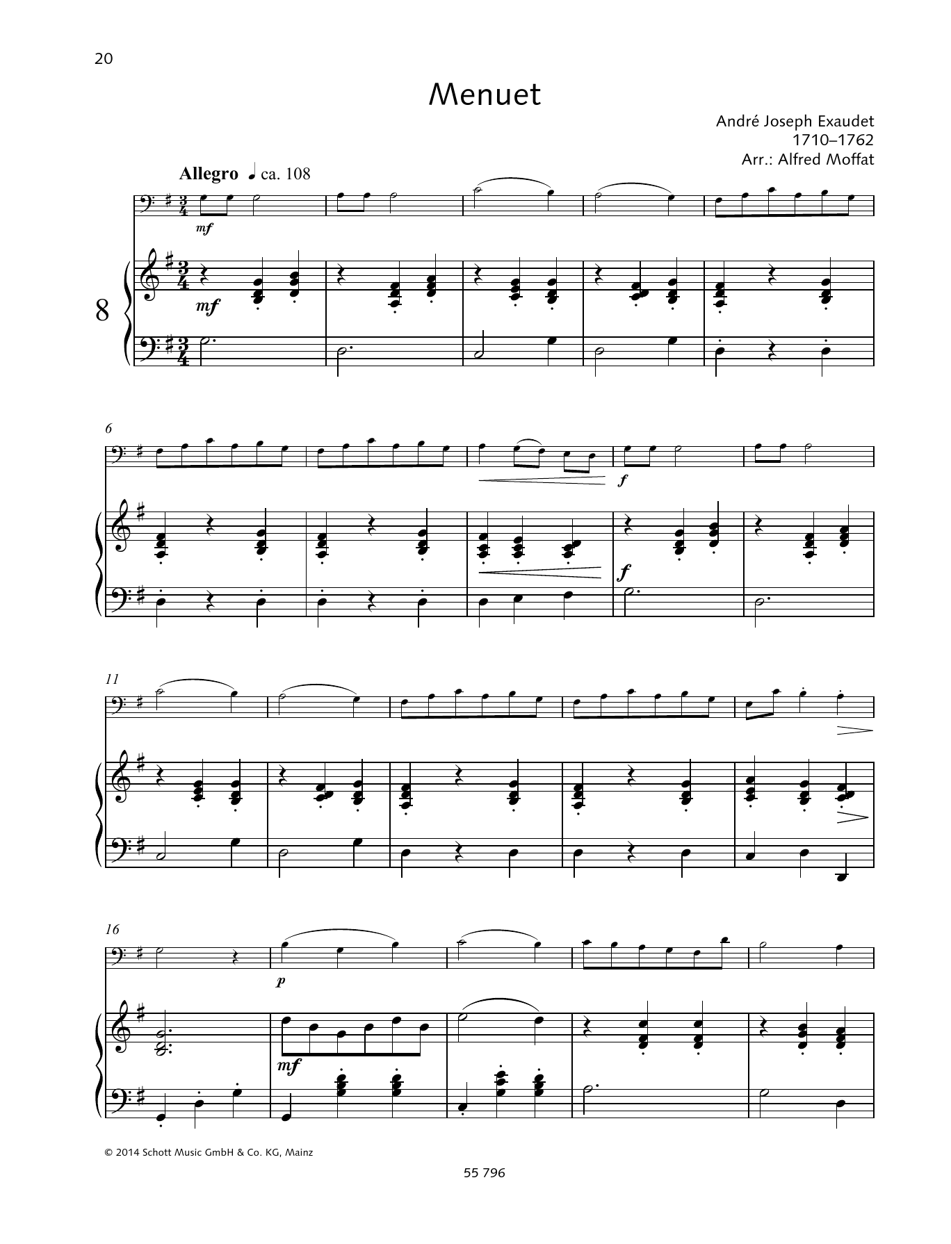 André Joseph Exaudet Menuet sheet music notes and chords arranged for String Solo