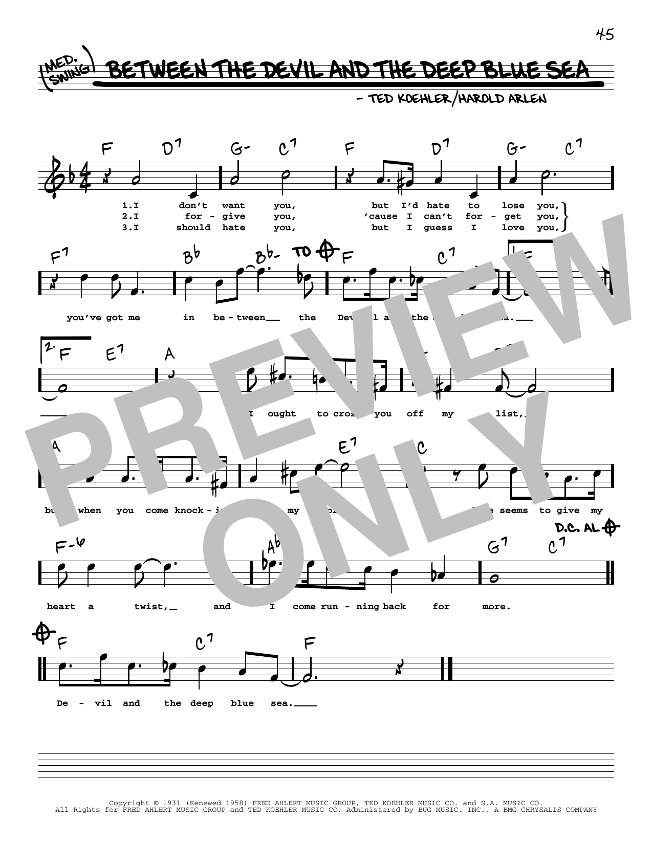 Andre Previn Between The Devil And The Deep Blue Sea (arr. Robert Rawlins) sheet music notes and chords arranged for Real Book – Melody, Lyrics & Chords