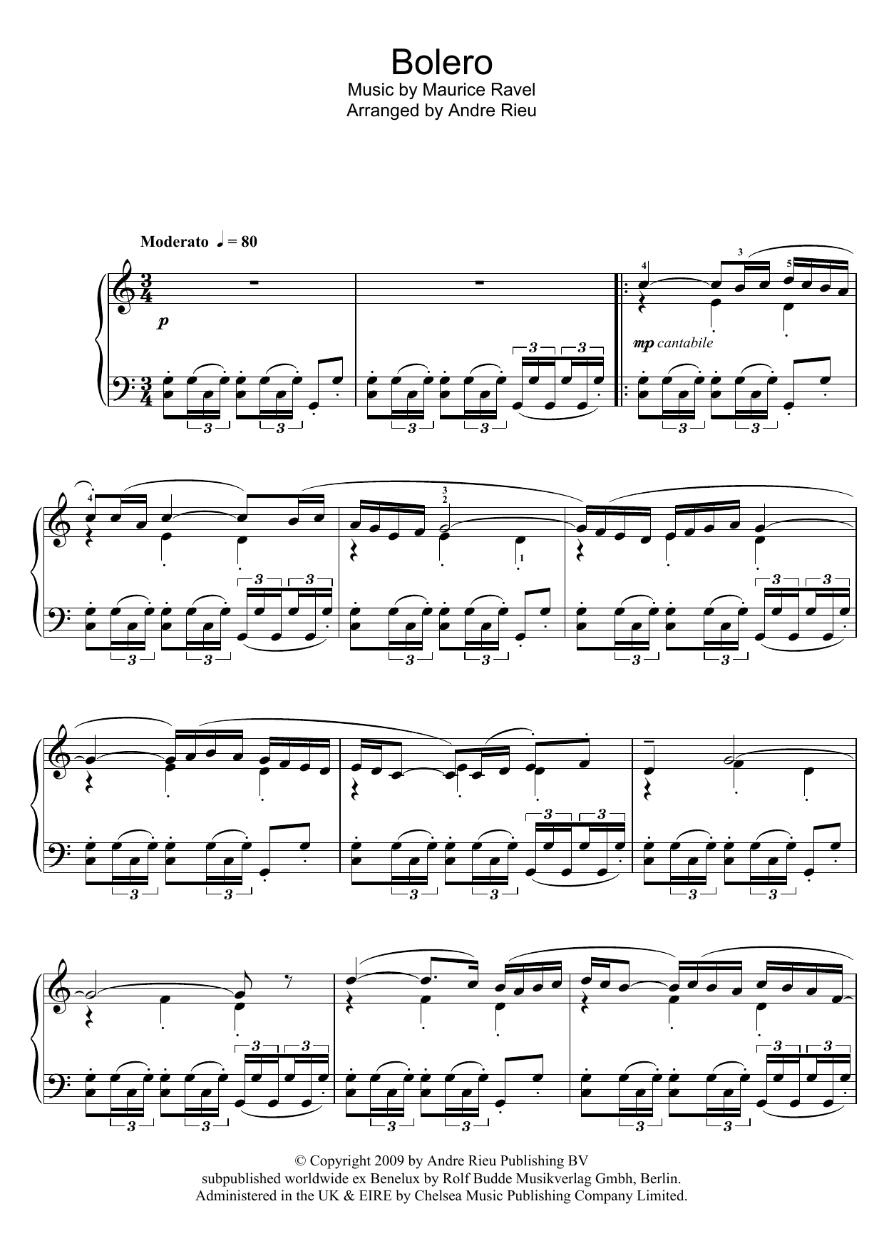 André Rieu Bolero sheet music notes and chords arranged for Piano Solo