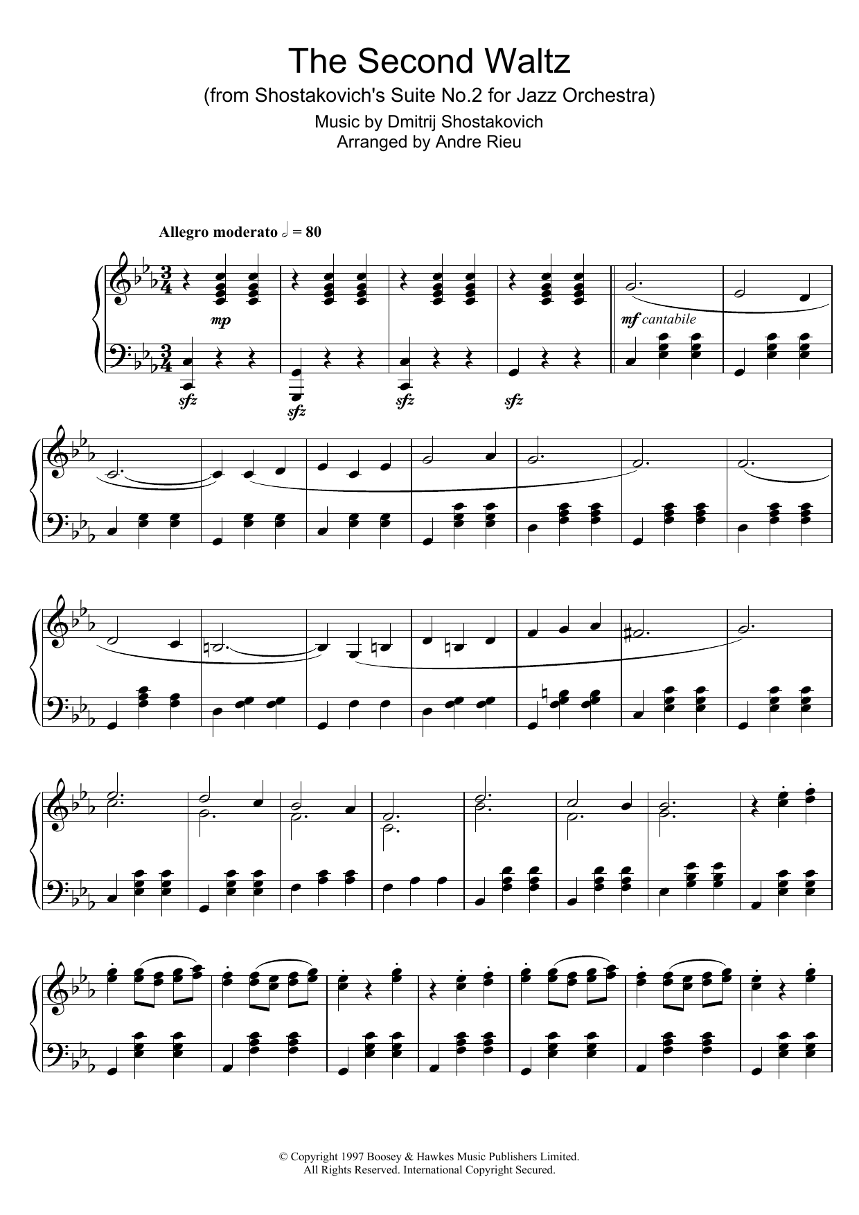 André Rieu The Second Waltz sheet music notes and chords arranged for Piano Solo
