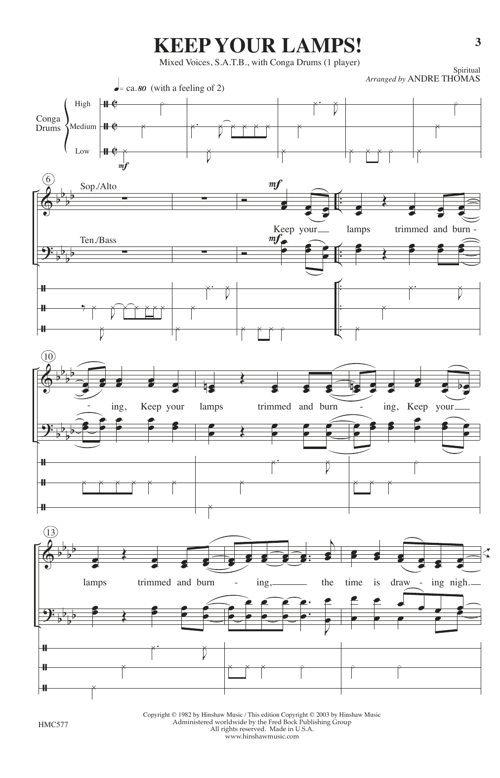 André Thomas Keep Your Lamps sheet music notes and chords arranged for SATB Choir