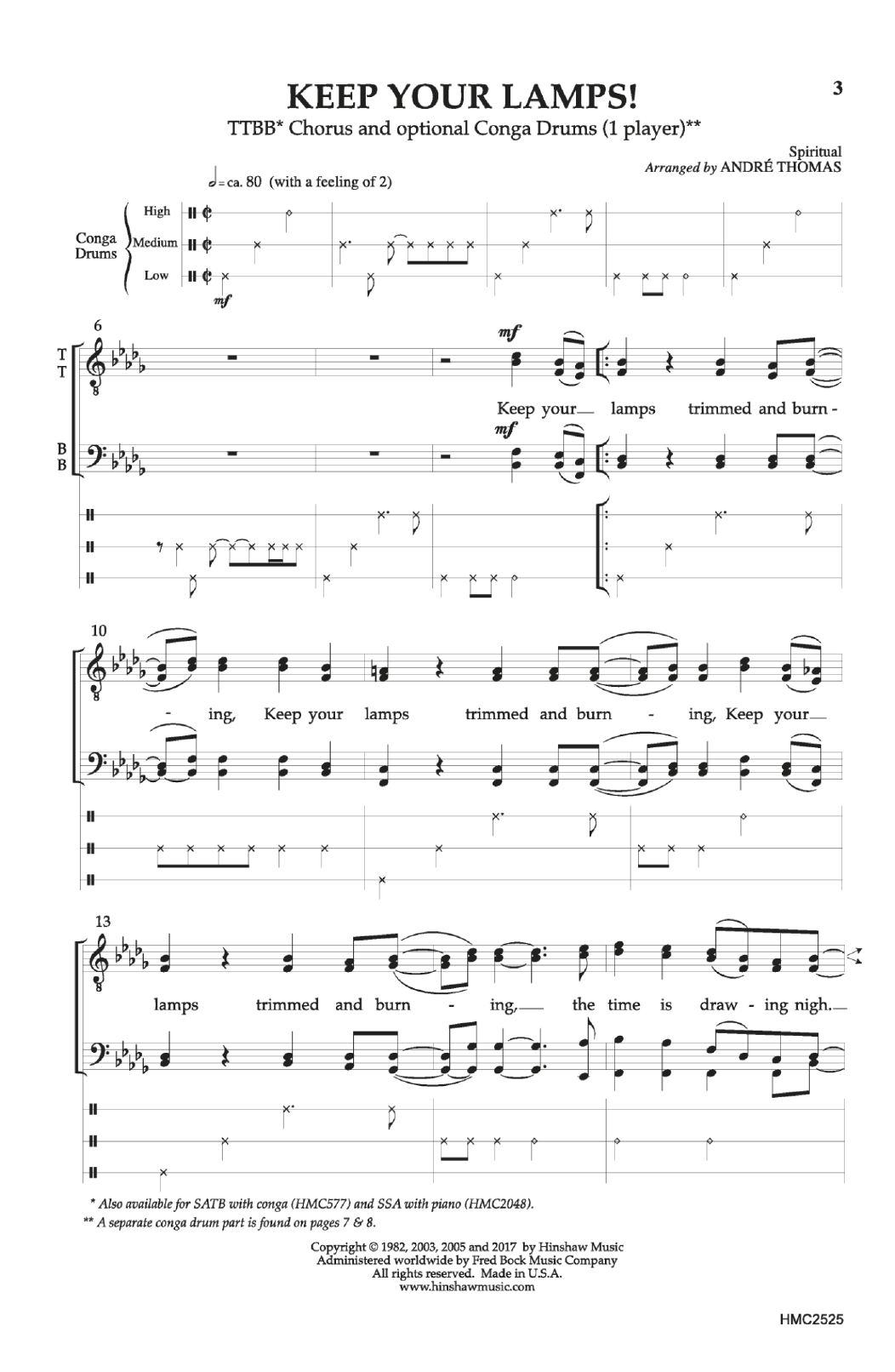 André Thomas Keep Your Lamps! sheet music notes and chords arranged for TTBB Choir