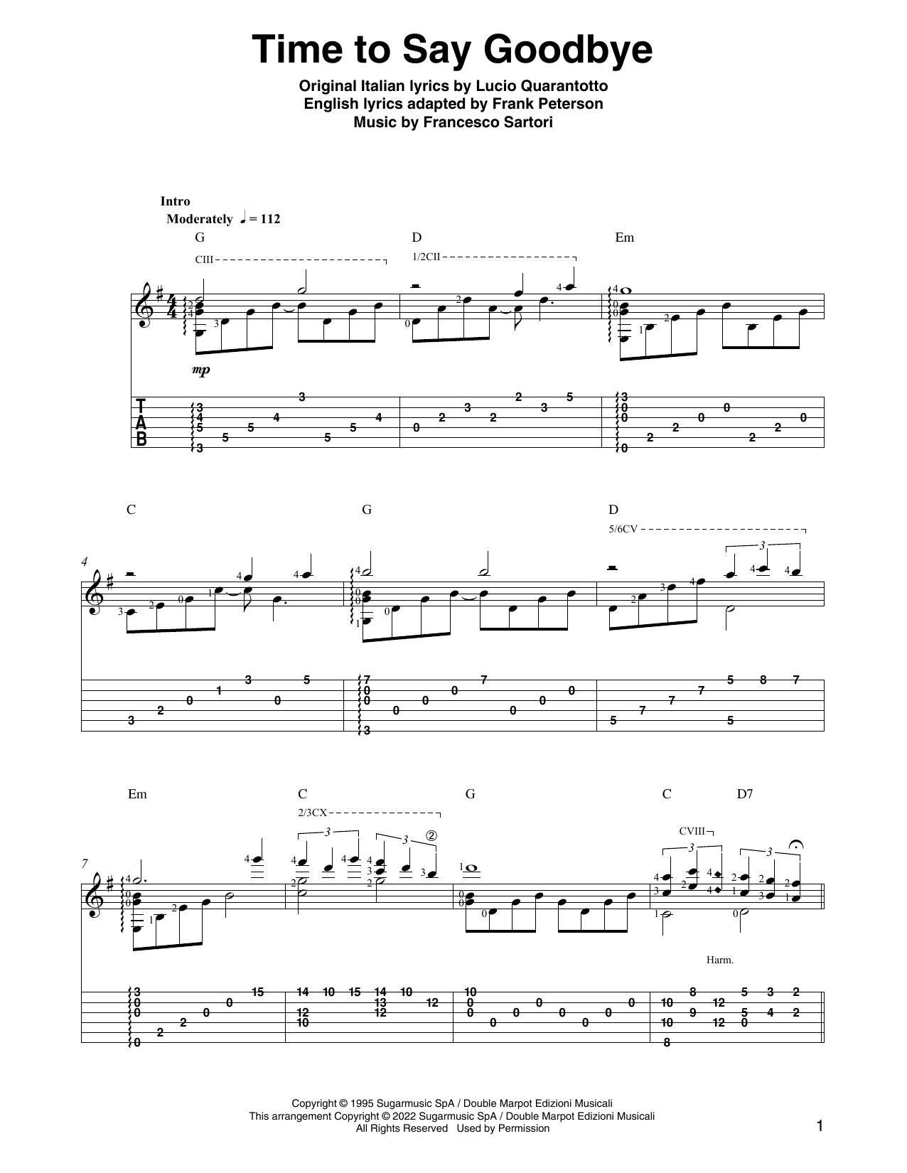 Andrea Bocelli & Sarah Brightman Time To Say Goodbye (arr. Ben Pila) sheet music notes and chords arranged for Solo Guitar