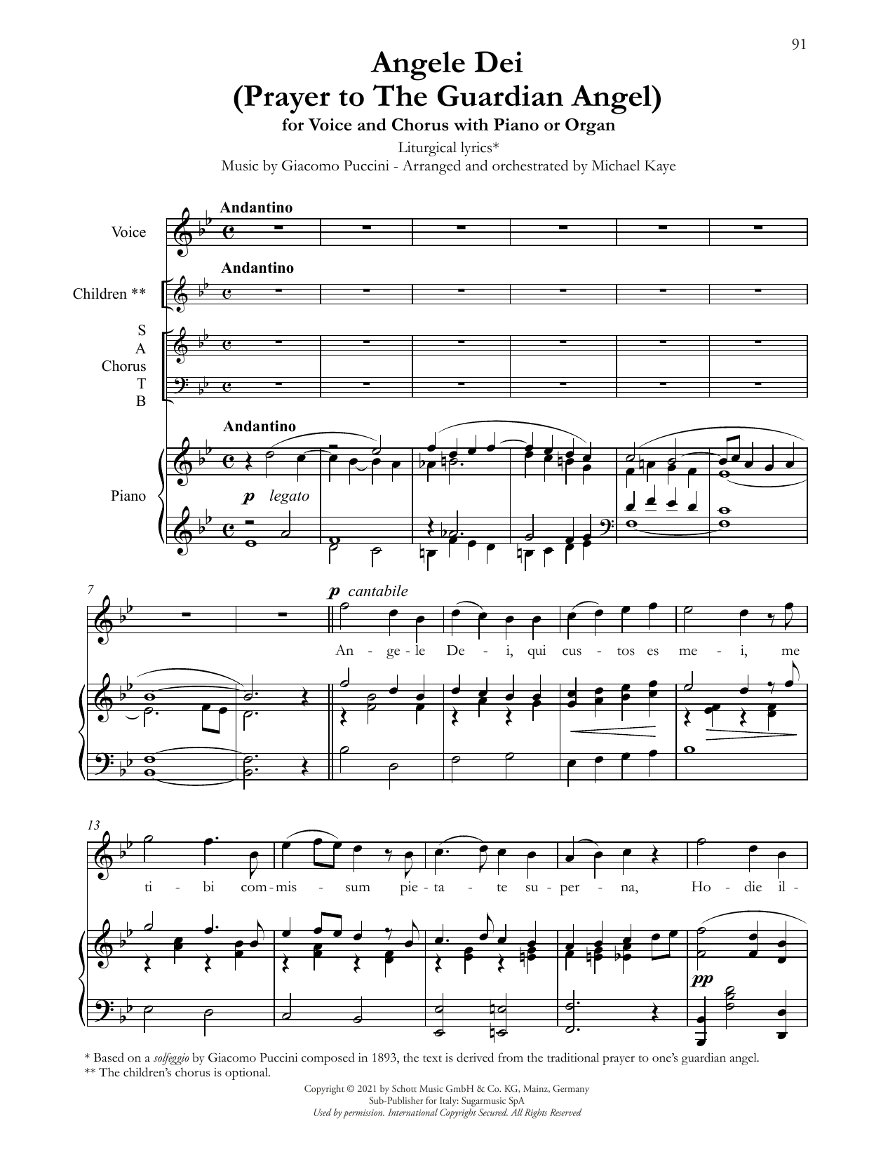 Andrea Bocelli Angele Dei (Prayer To The Guardian Angel) (arr. Michael Kaye) sheet music notes and chords arranged for SATB Choir