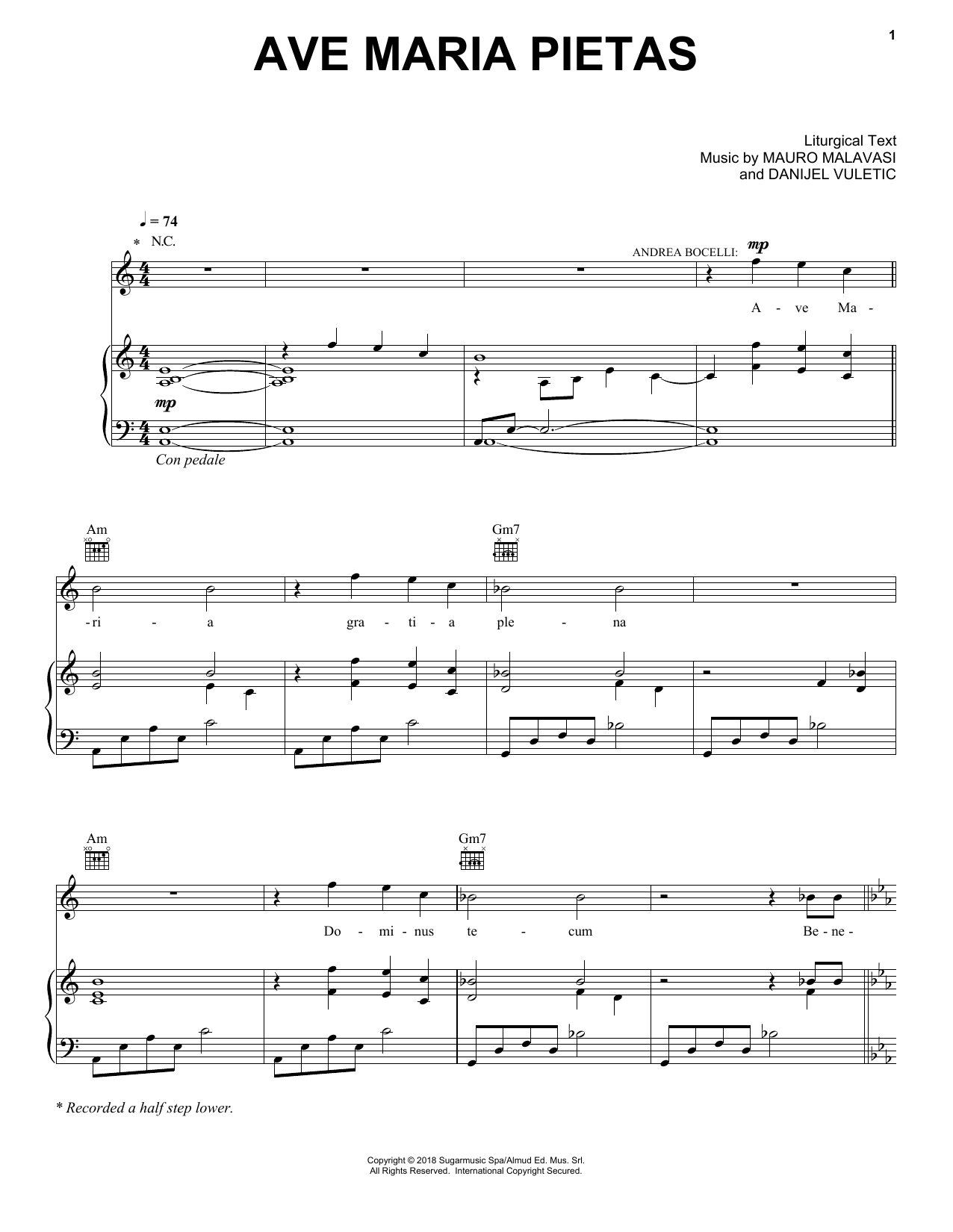 Andrea Bocelli Ave Maria Pietas (feat. Aida Garifullina) sheet music notes and chords arranged for Piano, Vocal & Guitar Chords (Right-Hand Melody)