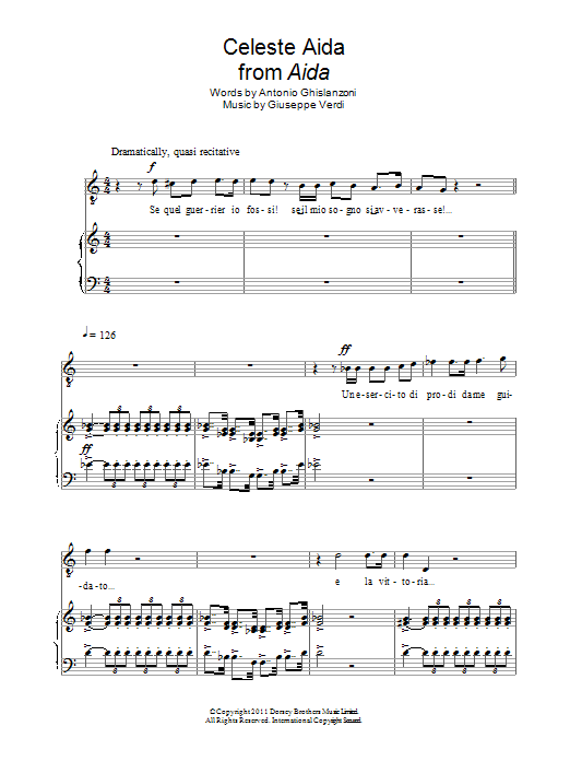Andrea Bocelli Celeste Aida sheet music notes and chords arranged for Piano & Vocal
