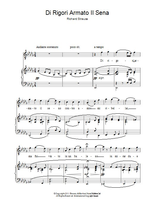 Andrea Bocelli Di Rigori Armato Il Sena sheet music notes and chords arranged for Piano & Vocal