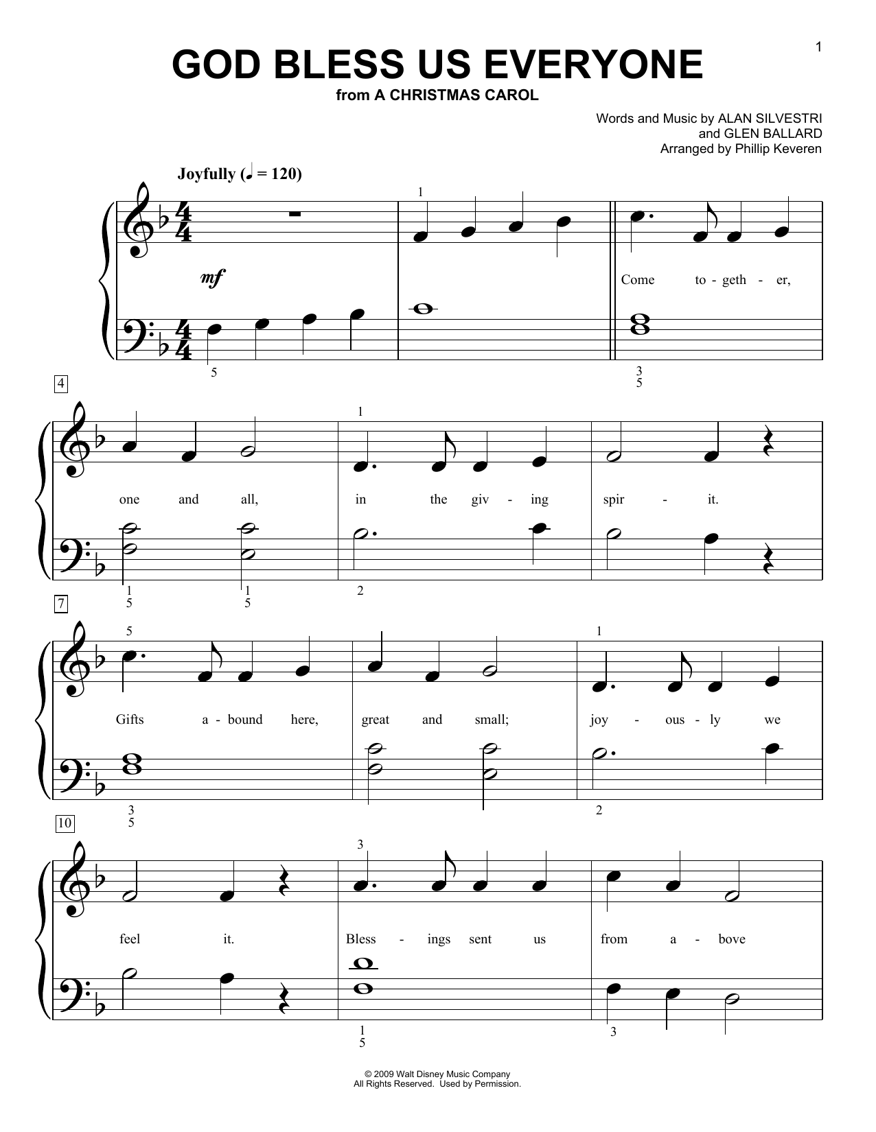 Andrea Bocelli God Bless Us Everyone (from A Christmas Carol) (arr. Phillip Keveren) sheet music notes and chords arranged for Big Note Piano