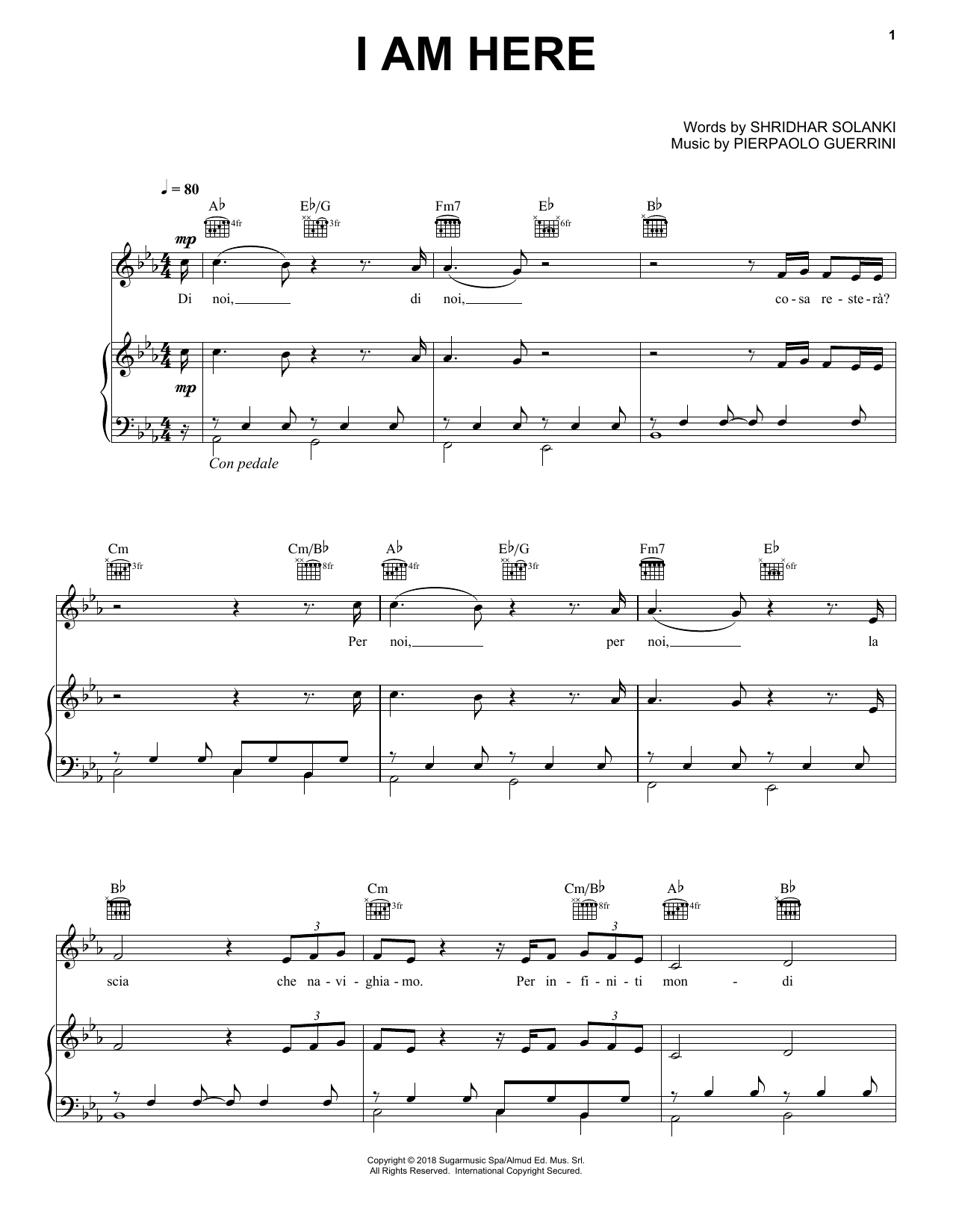 Andrea Bocelli I Am Here sheet music notes and chords arranged for Piano, Vocal & Guitar Chords (Right-Hand Melody)